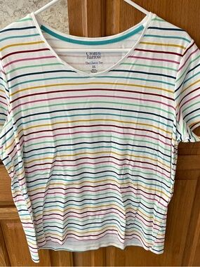 croft & barrow White Crewneck Tee with Multicolor Stripes